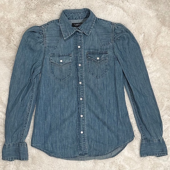Ralph Lauren Blue Label Tops - Ralph Lauren Denim Western Women's Button Up Shirt Petit XSmall